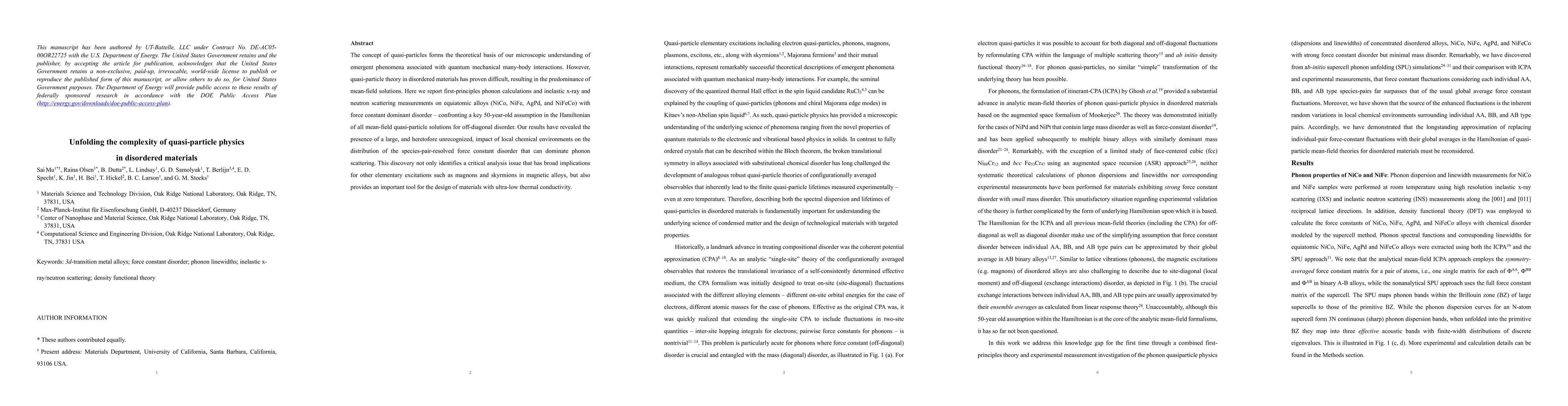Thumbnail for Unfolding the complexity of quasi-particle physics in disordered
  materials