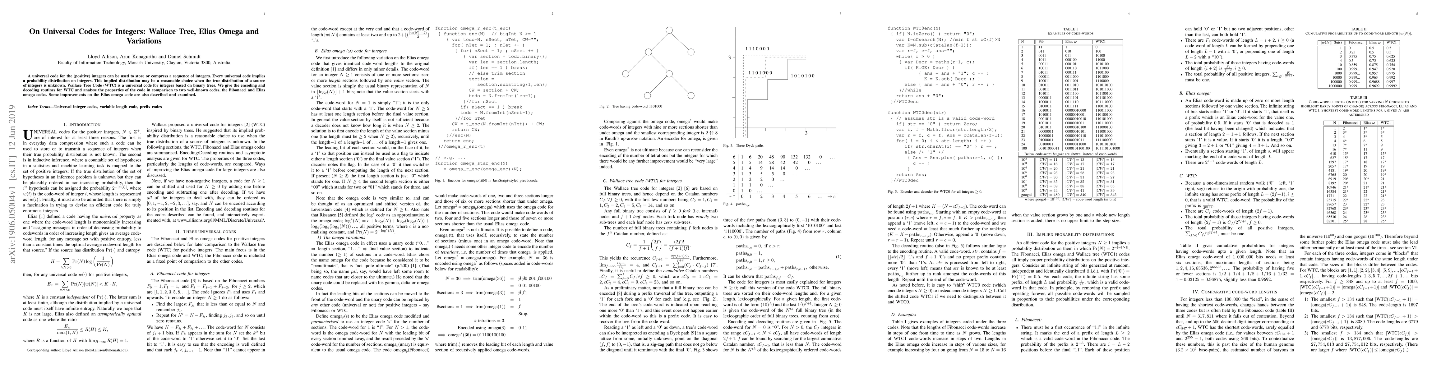 Thumbnail for On Universal Codes for Integers: Wallace Tree, Elias Omega and
  Variations