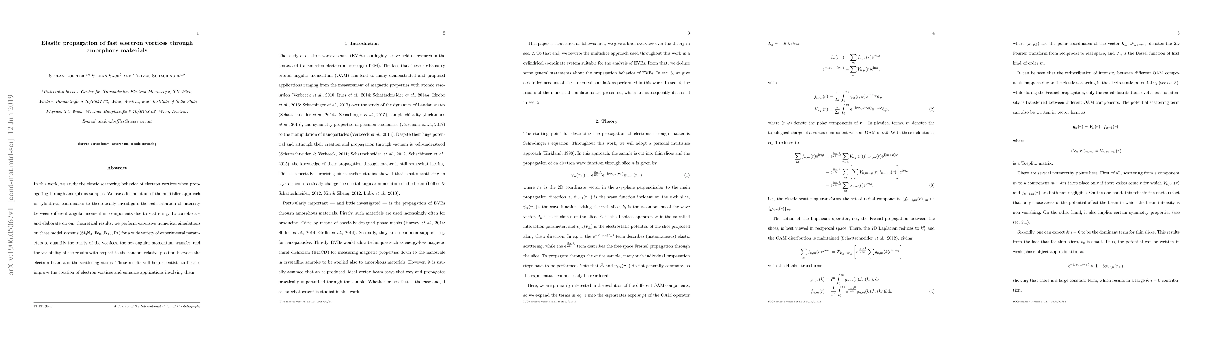 Thumbnail for Elastic propagation of fast electron vortices through amorphous
  materials