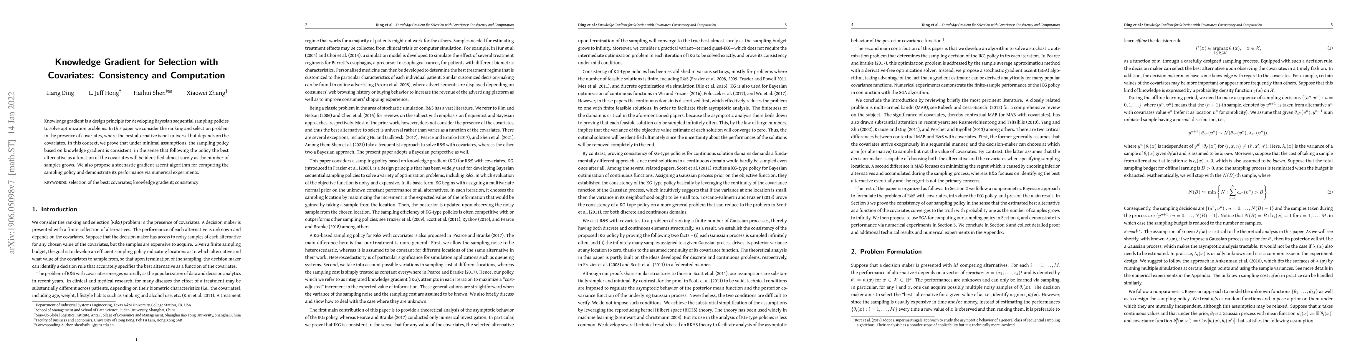 Thumbnail for Knowledge Gradient for Selection with Covariates: Consistency and
  Computation