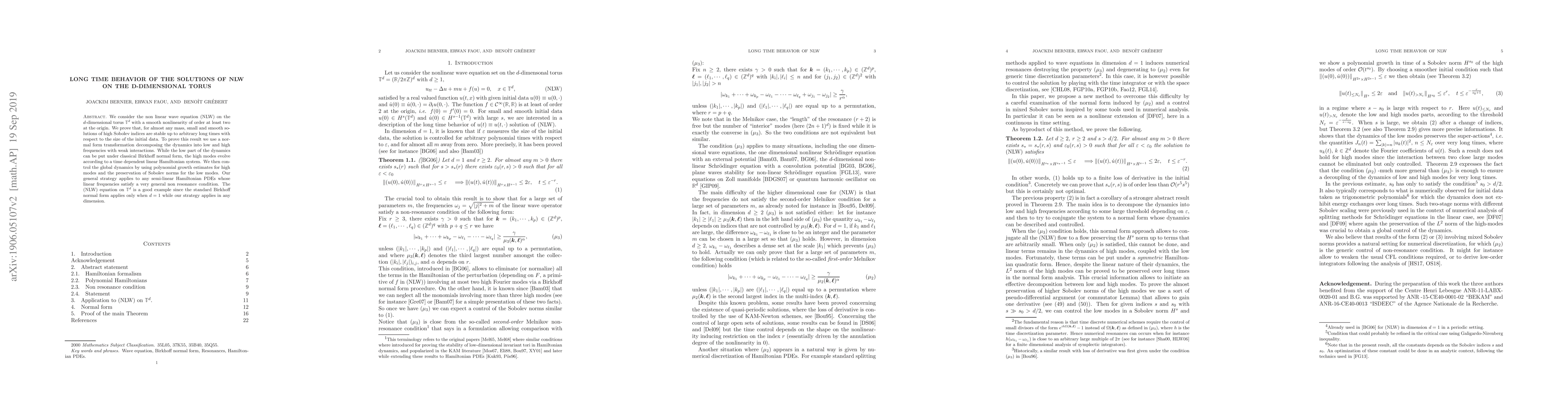 Thumbnail for Long time behavior of the solutions of NLW on the d-dimensional torus