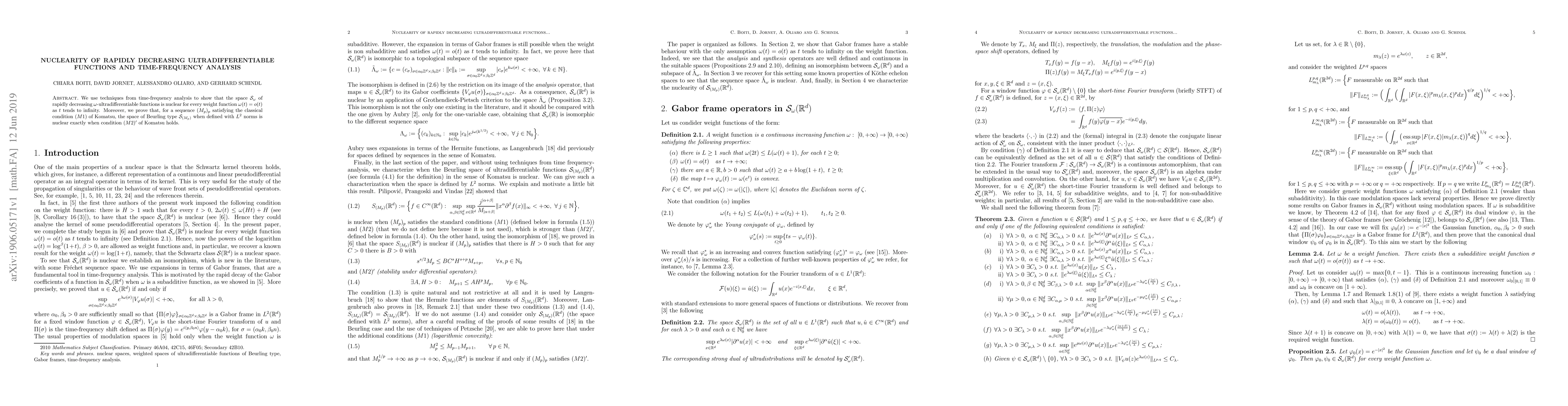 Thumbnail for Nuclearity of rapidly decreasing ultradifferentiable functions and
  time-frequency analysis