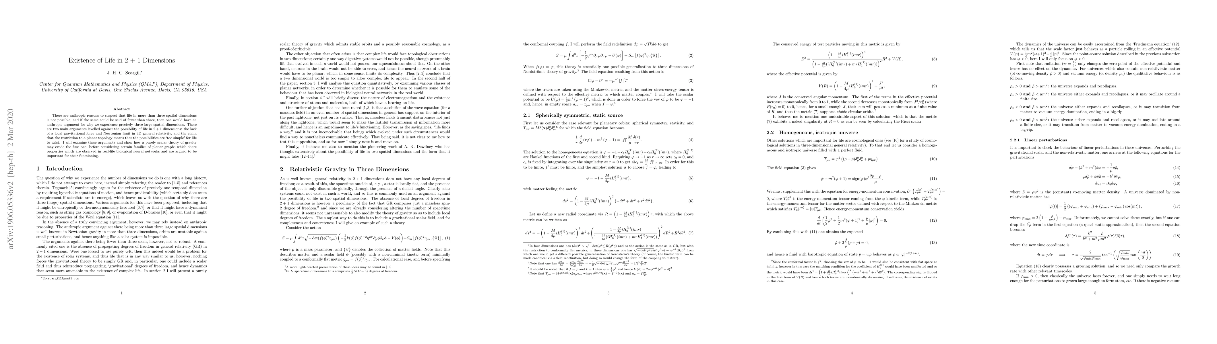 Thumbnail for Existence of Life in 2 + 1 Dimensions