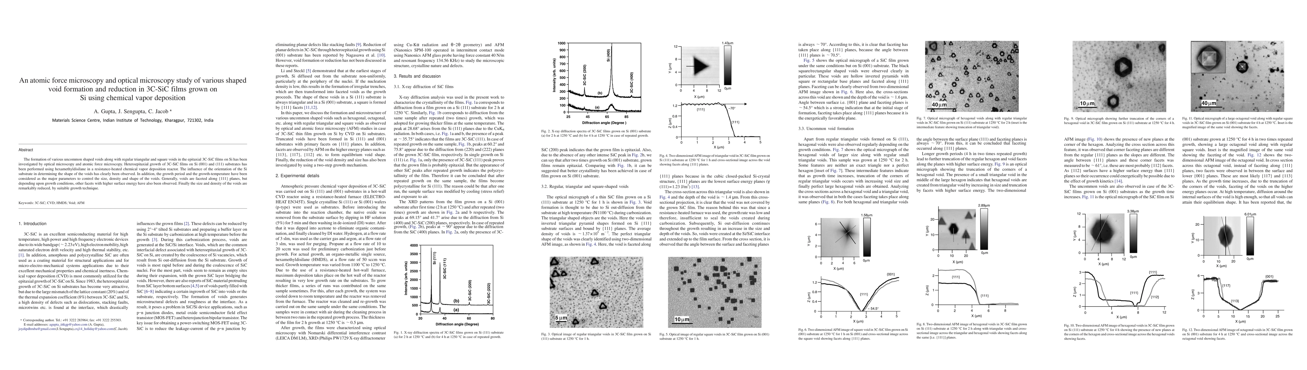 Thumbnail for An atomic force microscopy and optical microscopy study of various
  shaped void formation and reduction in 3C-SiC films grown on Si using
  chemical vapor deposition