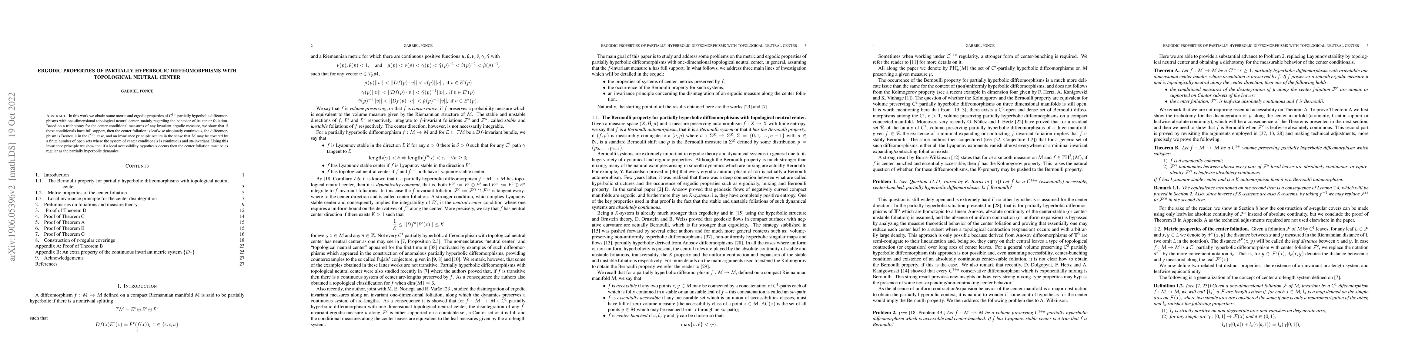 Thumbnail for Ergodic properties of partially hyperbolic diffeomorphisms with
  topological neutral center