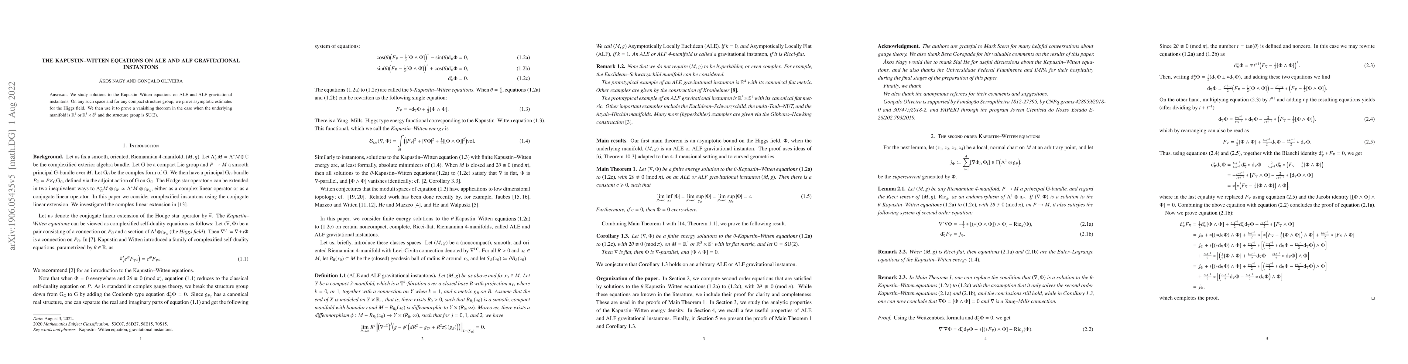 Thumbnail for The Kapustin--Witten equations on ALE and ALF gravitational instantons
