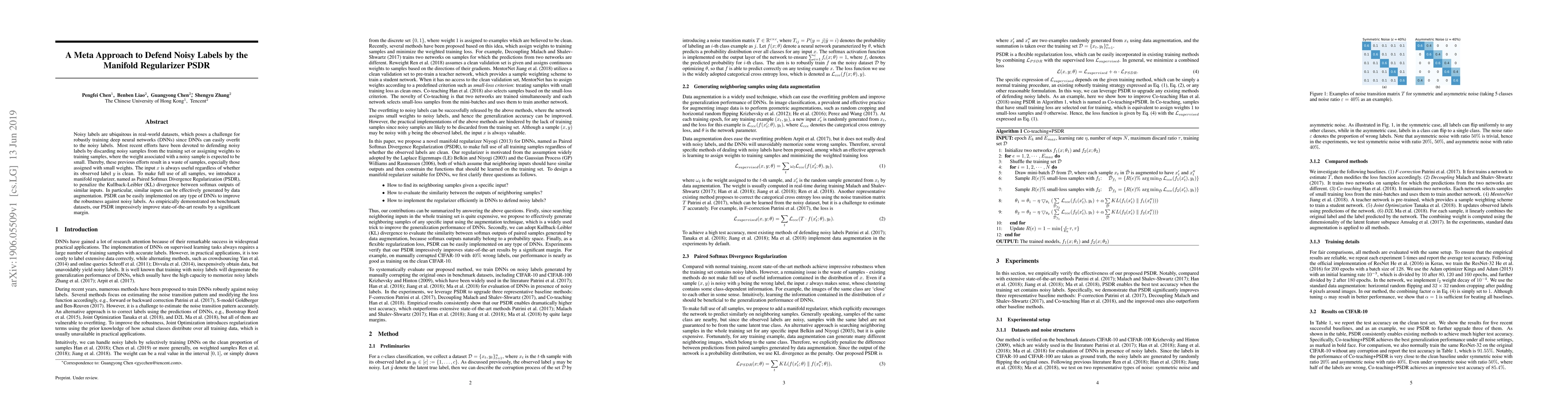 Thumbnail for A Meta Approach to Defend Noisy Labels by the Manifold Regularizer PSDR