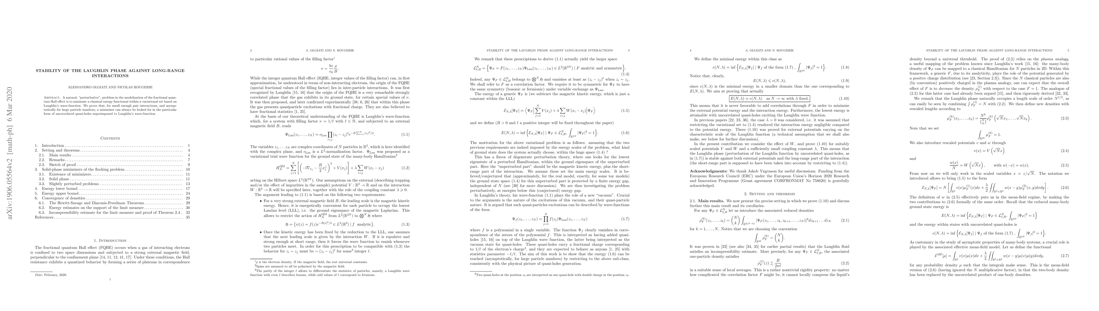 Thumbnail for Stability of the Laughlin phase against long-range interactions