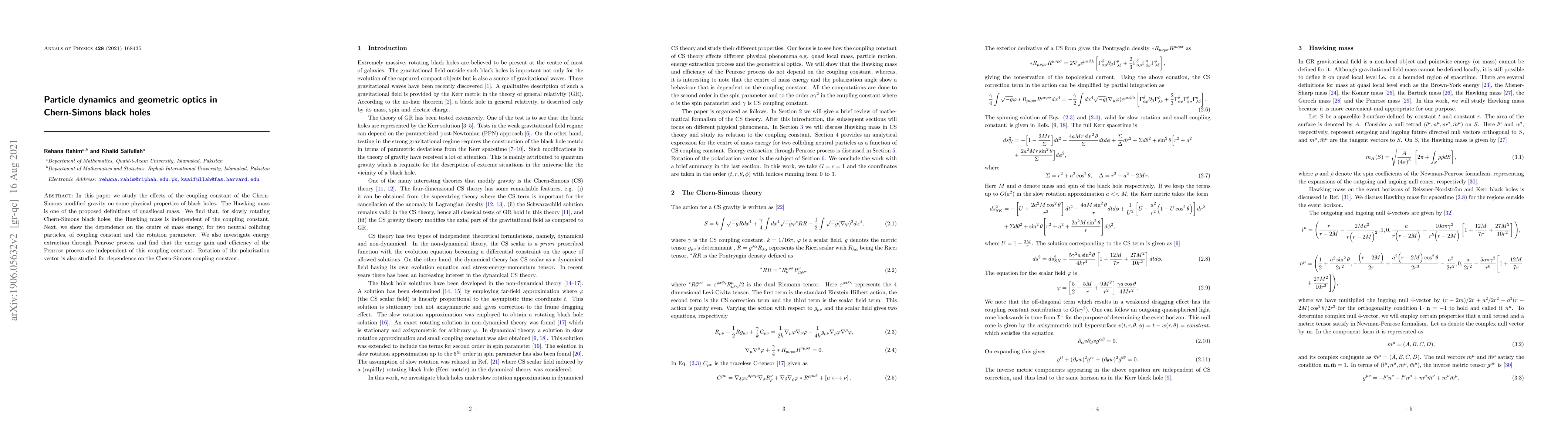 Thumbnail for Particle dynamics and geometric optics in Chern-Simons black holes