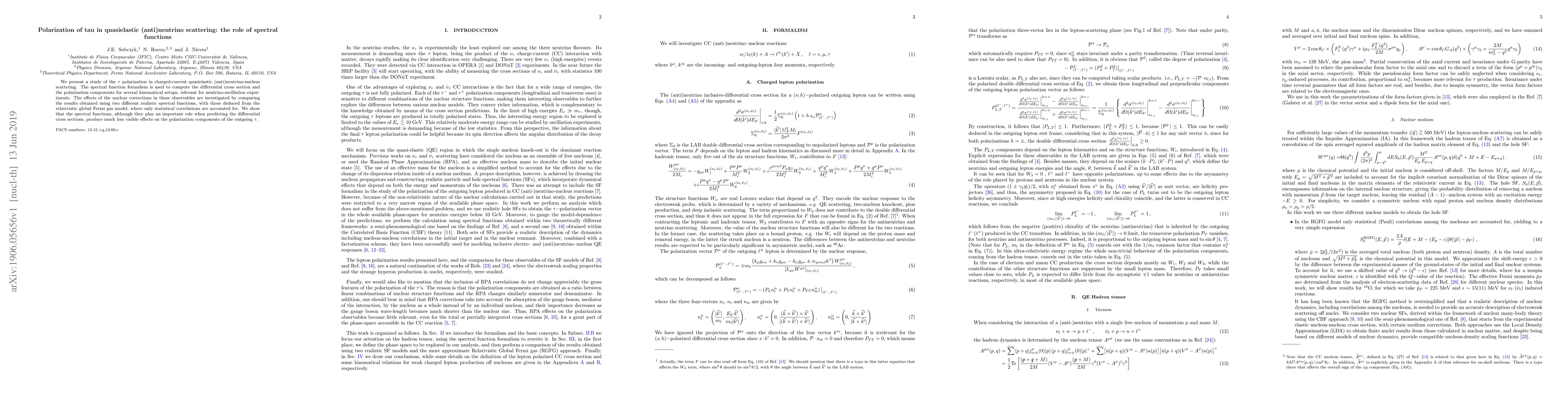 Thumbnail for Polarization of tau in quasielastic (anti)neutrino scattering: the role
  of spectral functions
