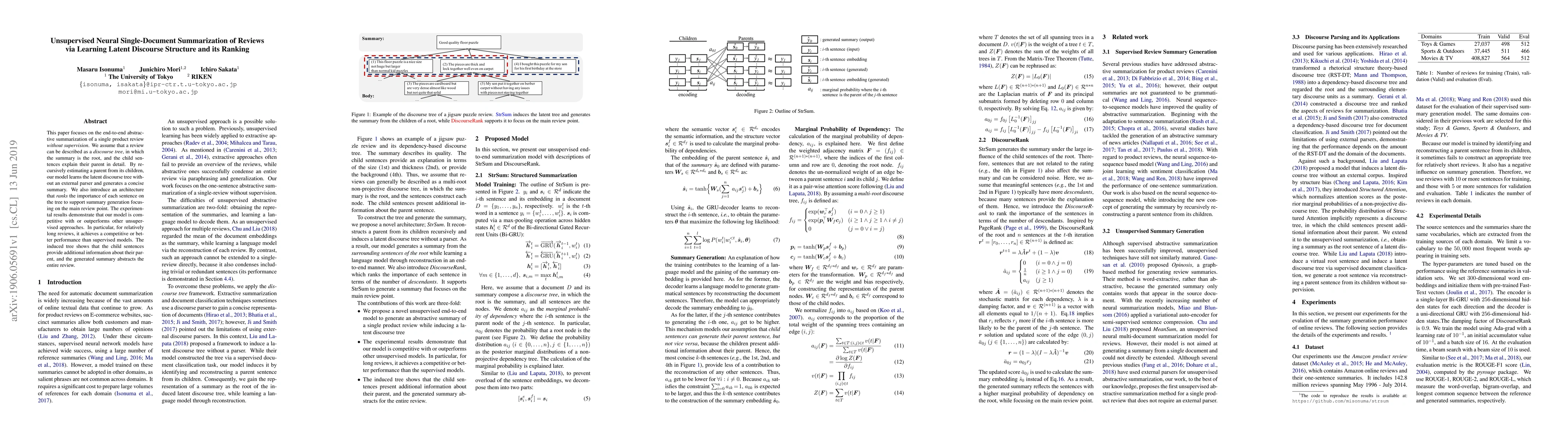 Thumbnail for Unsupervised Neural Single-Document Summarization of Reviews via
  Learning Latent Discourse Structure and its Ranking