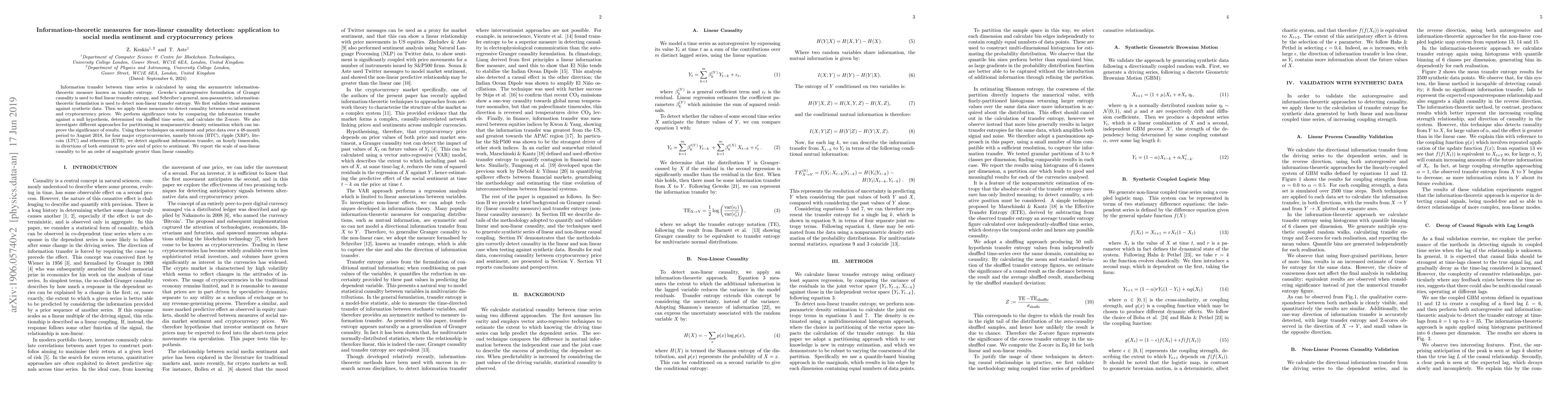 Thumbnail for Information-theoretic measures for non-linear causality detection:
  application to social media sentiment and cryptocurrency prices