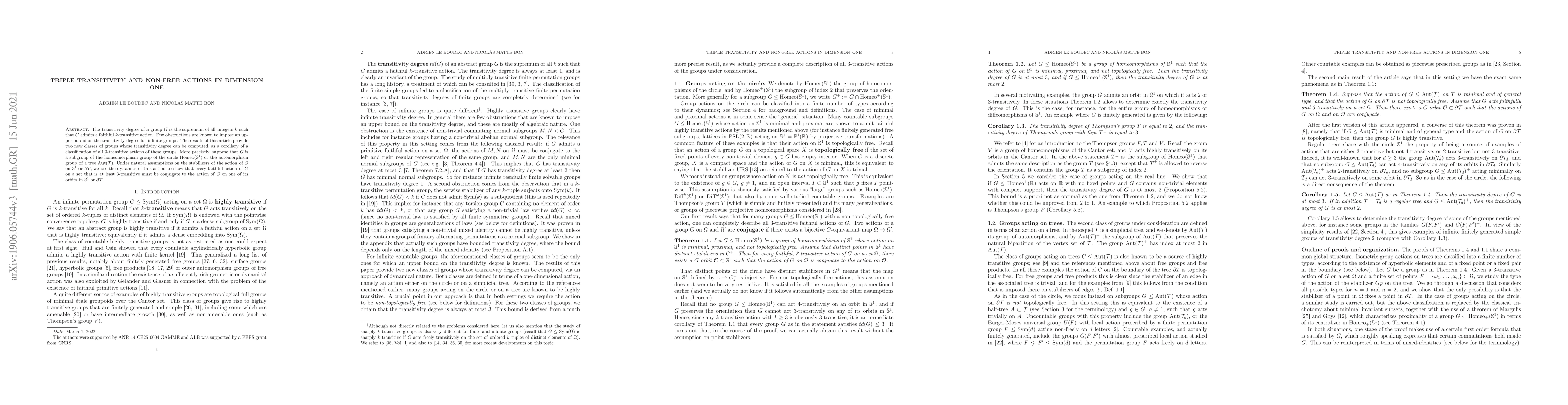Thumbnail for Triple transitivity and non-free actions in dimension one