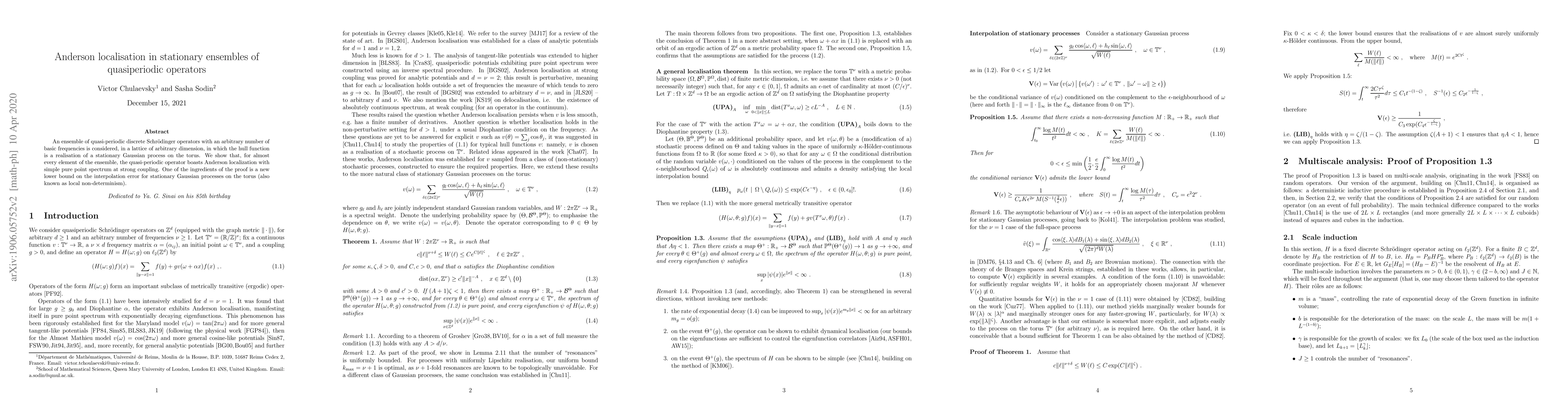 Thumbnail for Anderson localisation in stationary ensembles of quasiperiodic operators