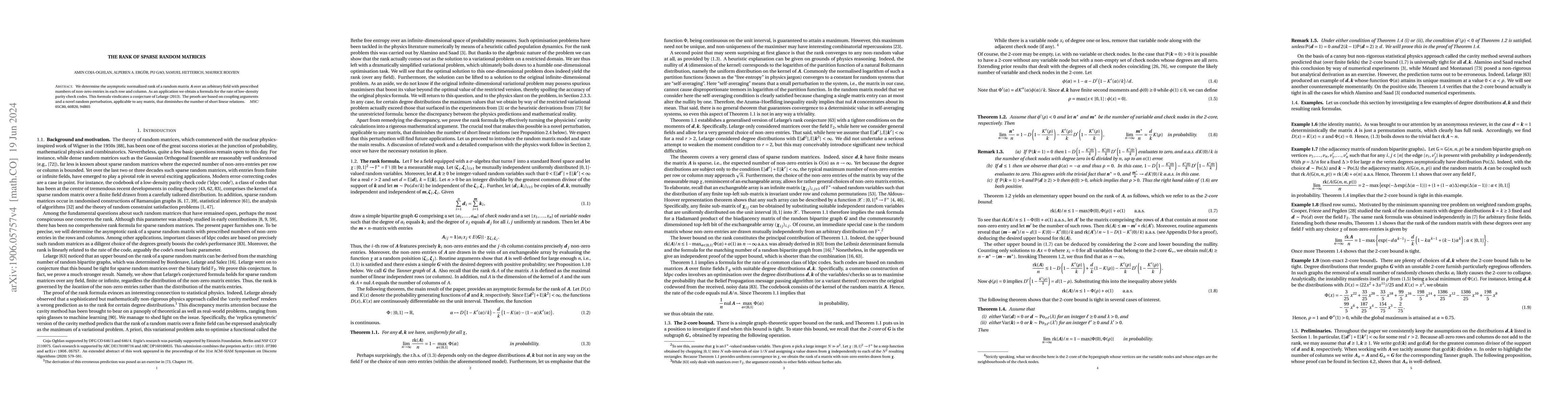 Thumbnail for The rank of sparse random matrices