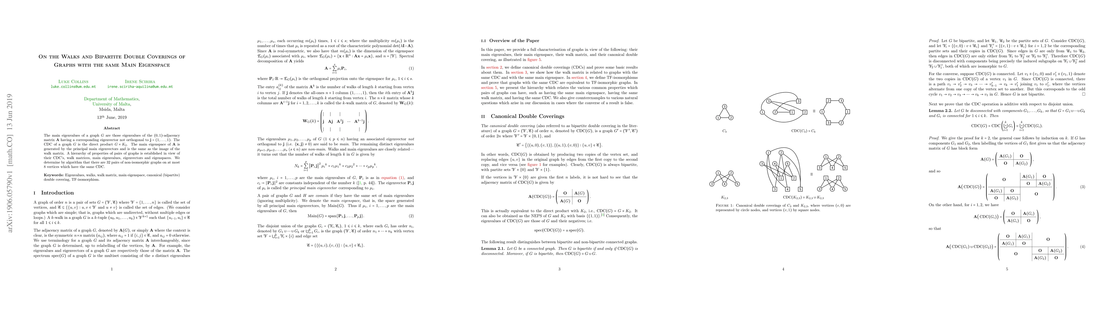 Thumbnail for On the Walks and Bipartite Double Coverings of Graphs with the same Main
  Eigenspace