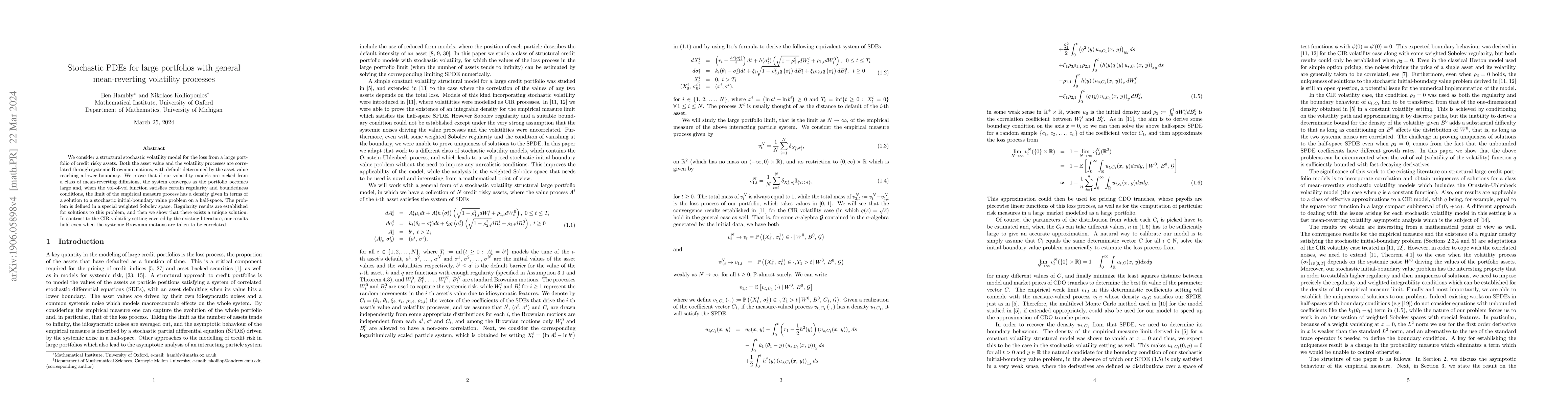 Thumbnail for Stochastic PDEs for large portfolios with general mean-reverting
  volatility processes