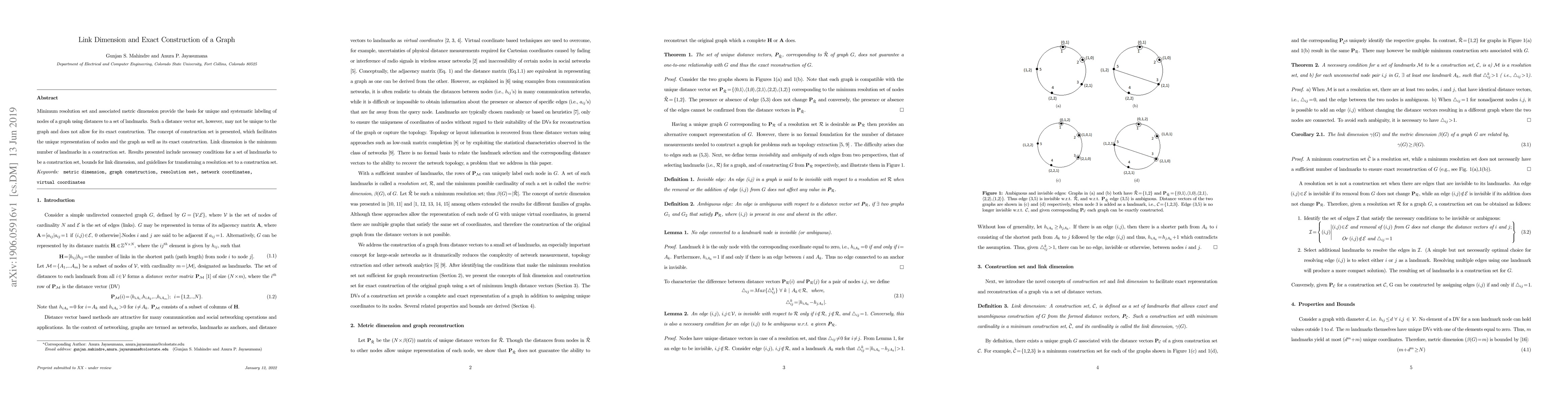 Thumbnail for Link Dimension and Exact Construction of a Graph