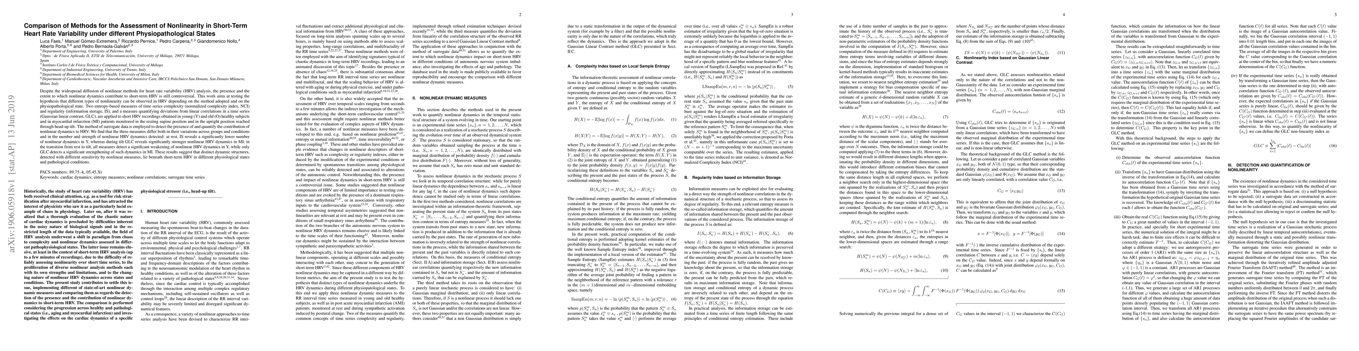 Thumbnail for Comparison of Methods for the Assessment of Nonlinearity in Short-Term
  Heart Rate Variability under different Physiopathological States