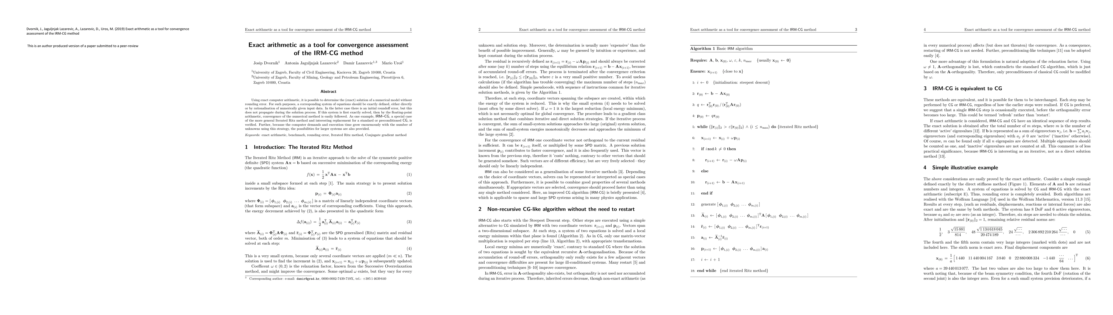 Thumbnail for Exact arithmetic as a tool for convergence assessment of the IRM-CG
  method