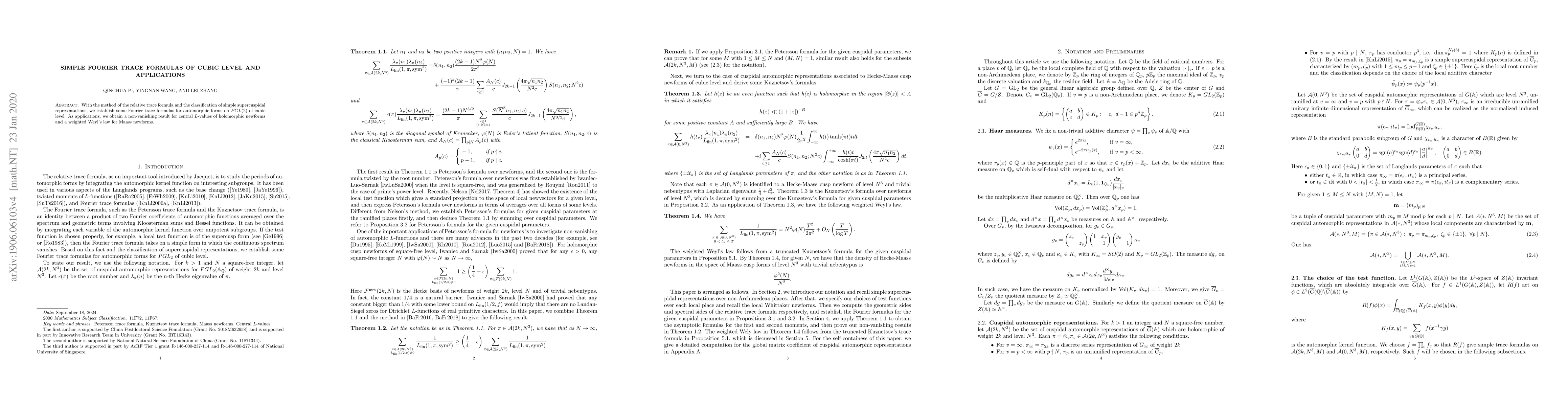 Thumbnail for Simple Fourier Trace Formulas of Cubic Level and Applications