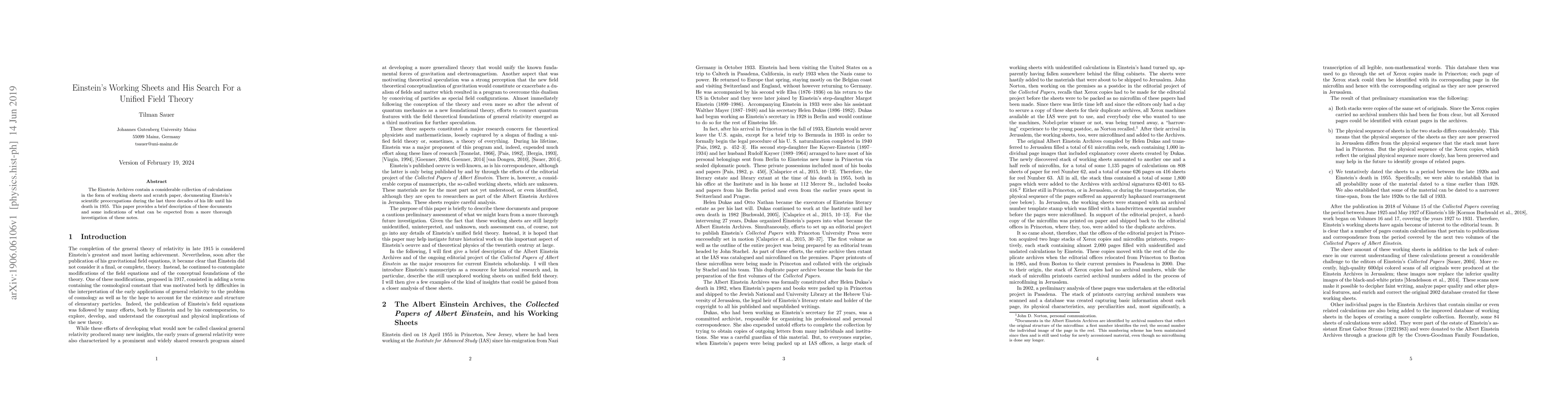 Thumbnail for Einstein's Working Sheets and His Search For a Unified Field Theory