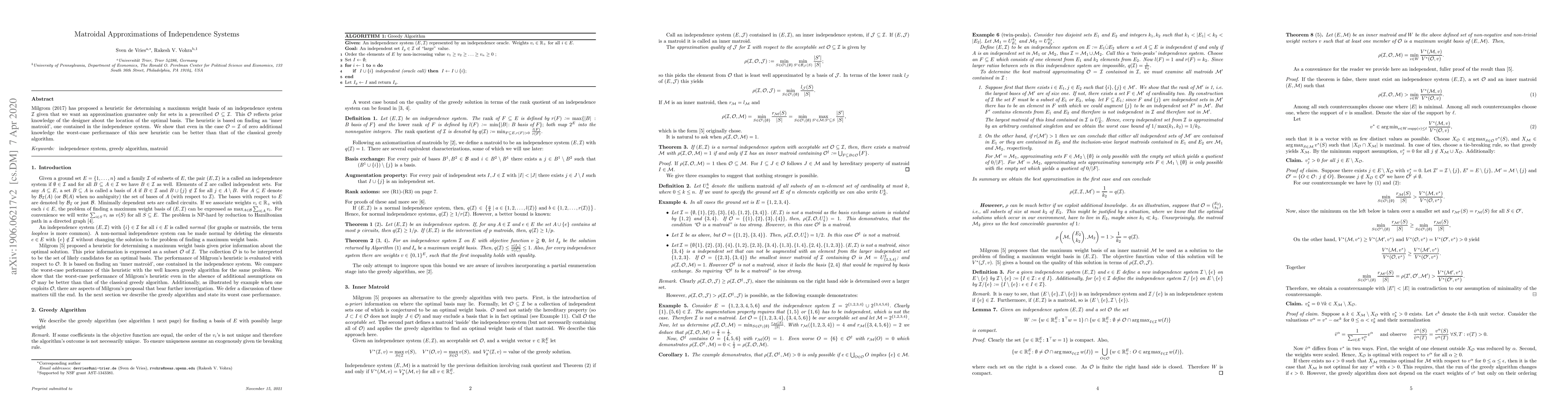 Thumbnail for Matroidal Approximations of Independence Systems