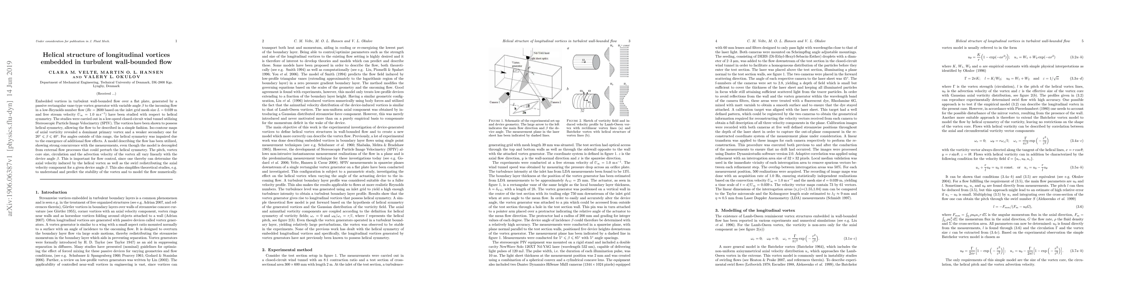 Thumbnail for Helical structure of longitudinal vortices embedded in turbulent
  wall-bounded flow