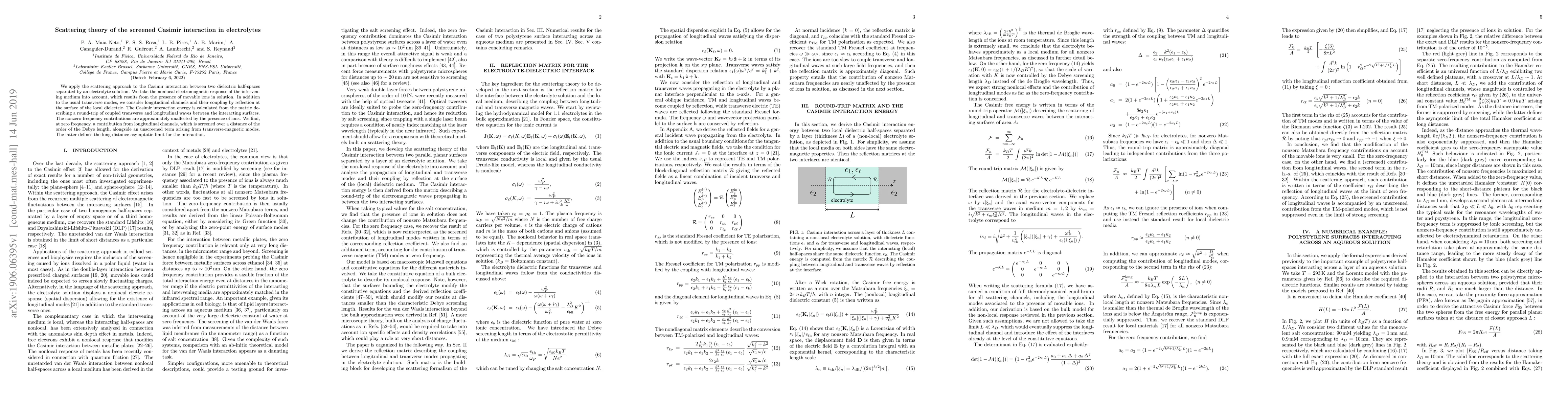 Thumbnail for Scattering theory of the screened Casimir interaction in electrolytes