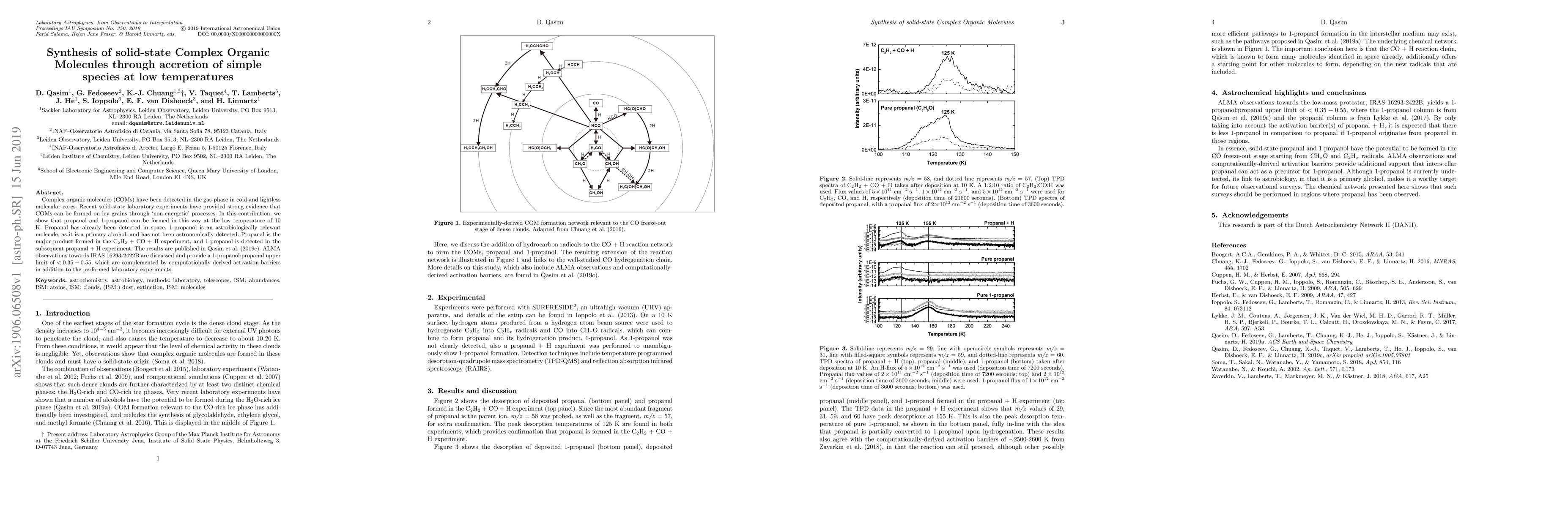 Thumbnail for Synthesis of solid-state Complex Organic Molecules through accretion of
  simple species at low temperatures