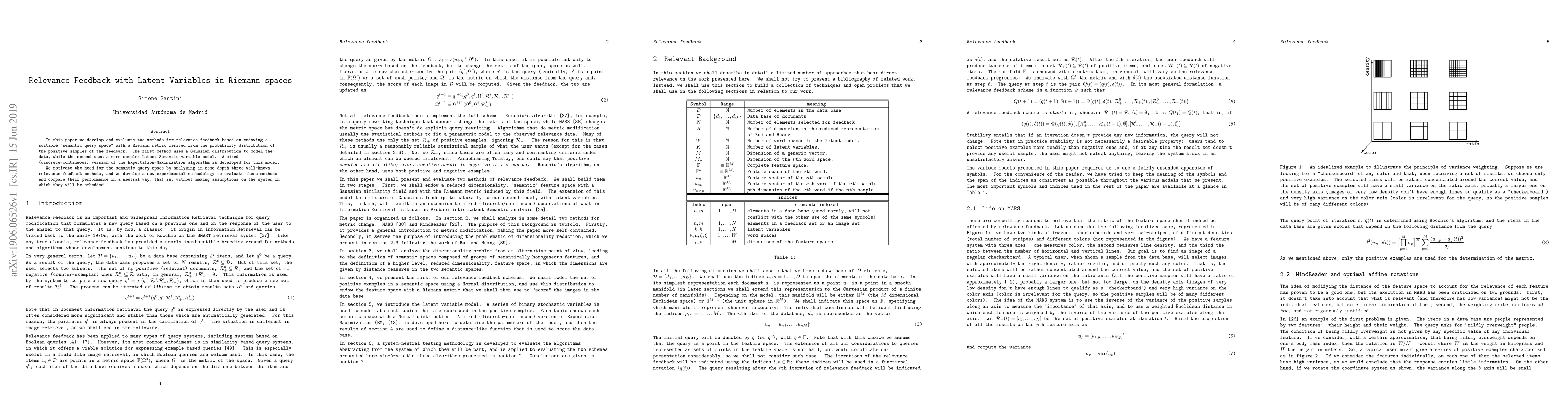 Thumbnail for Relevance Feedback with Latent Variables in Riemann spaces