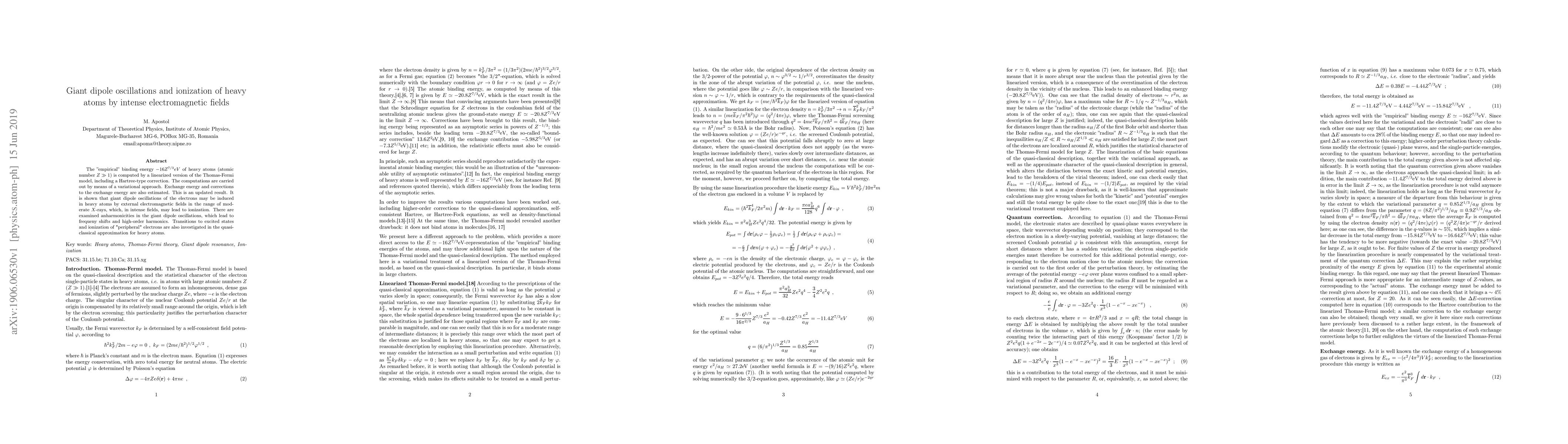 Thumbnail for Giant dipole oscillations and ionization of heavy atoms by intense
  electromagnetic fields