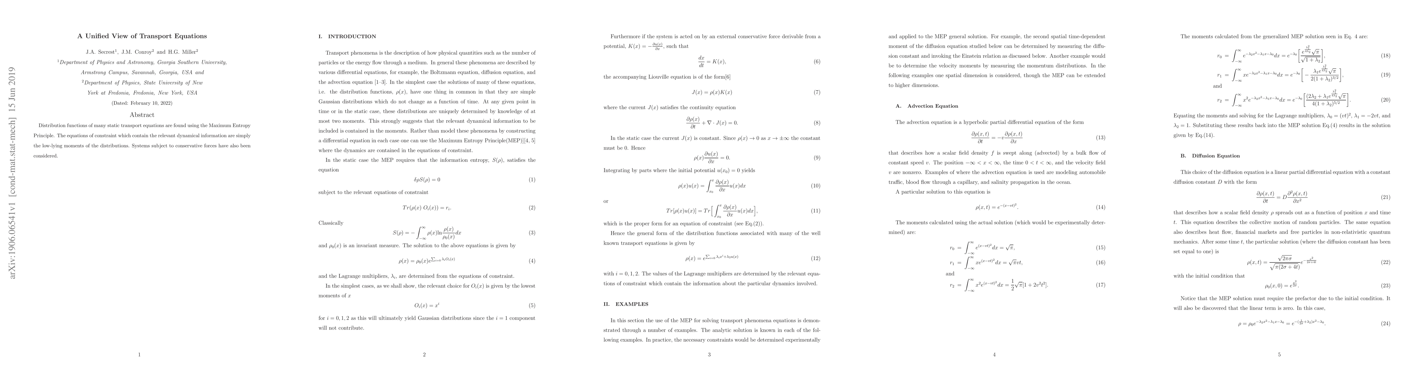 Thumbnail for A Unified View of Transport Equations