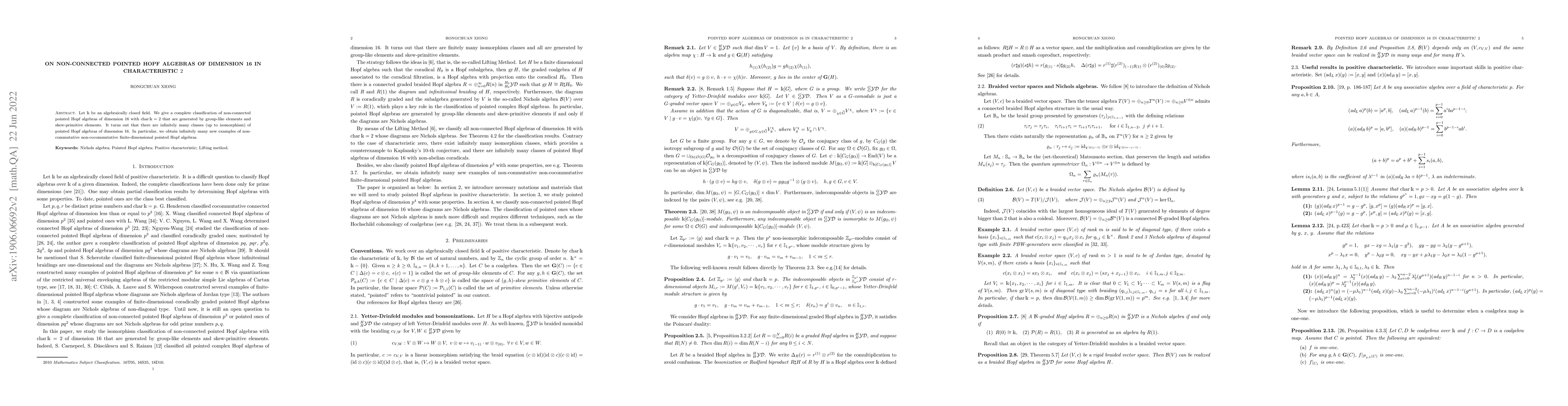 Thumbnail for On non-connected pointed Hopf algebras of dimension 16 in characteristic
  2