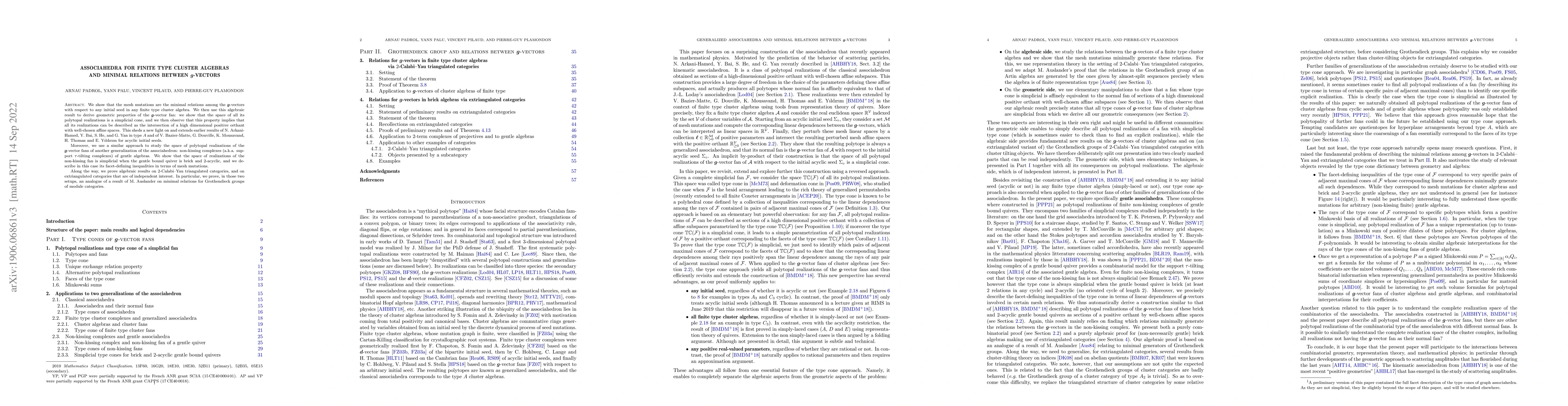 Thumbnail for Associahedra for finite type cluster algebras and minimal relations
  between $\mathbf{g}$-vectors