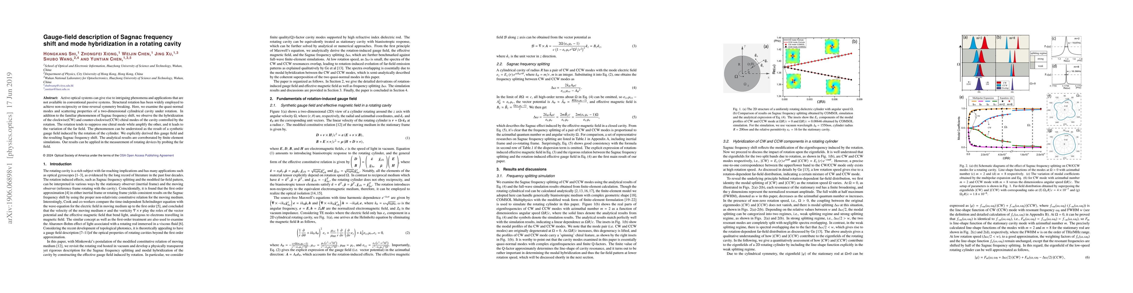 Thumbnail for Gauge-field description of Sagnac frequency shift and mode hybridization
  in a rotating cavity