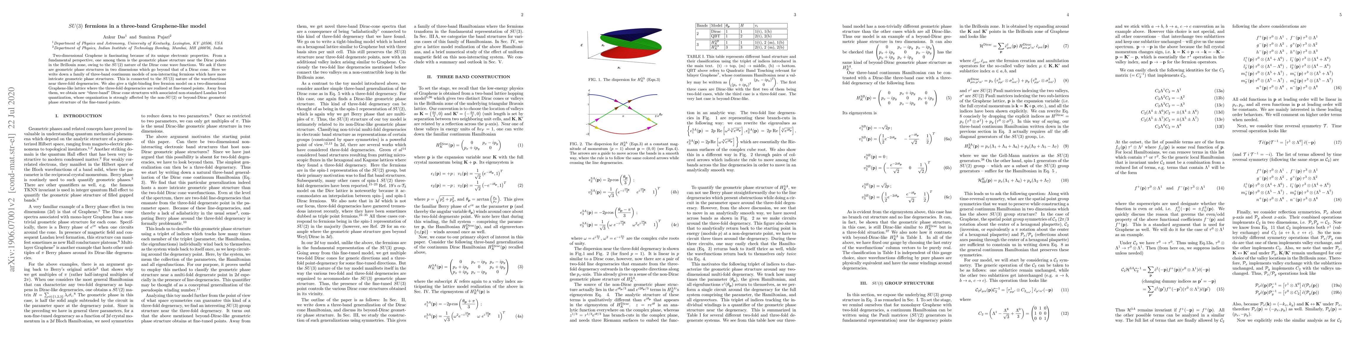 Thumbnail for SU(3) fermions in a three-band Graphene-like model