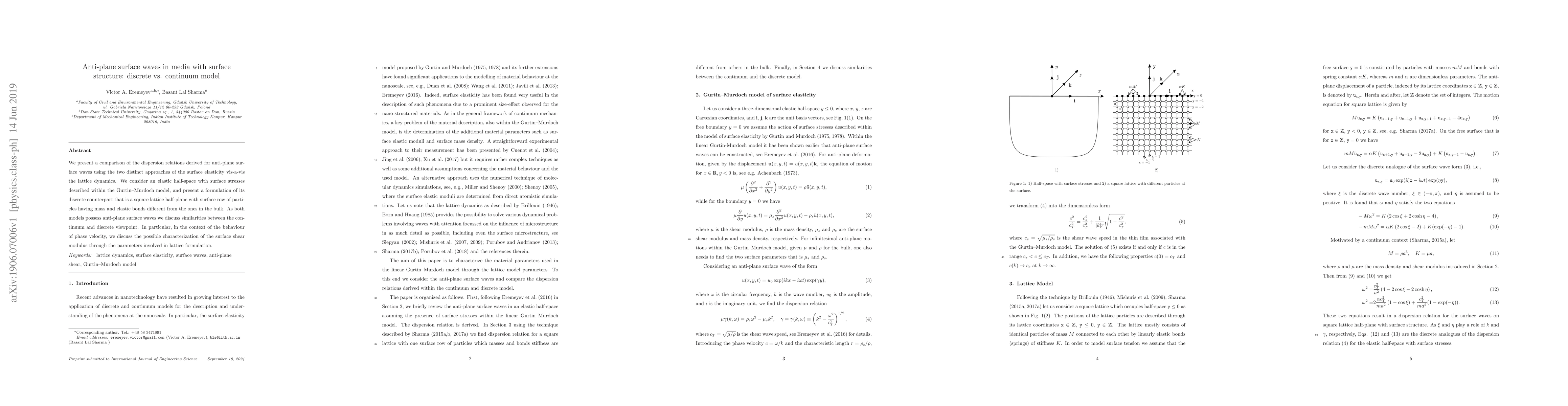 Thumbnail for Anti-plane surface waves in media with surface structure: discrete vs.
  continuum model