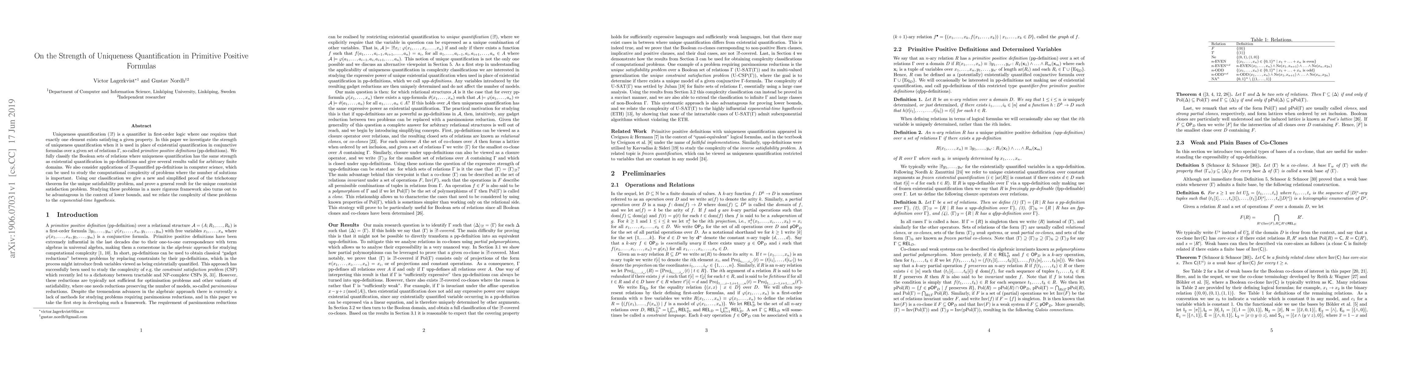 Thumbnail for On the Strength of Uniqueness Quantification in Primitive Positive
  Formulas