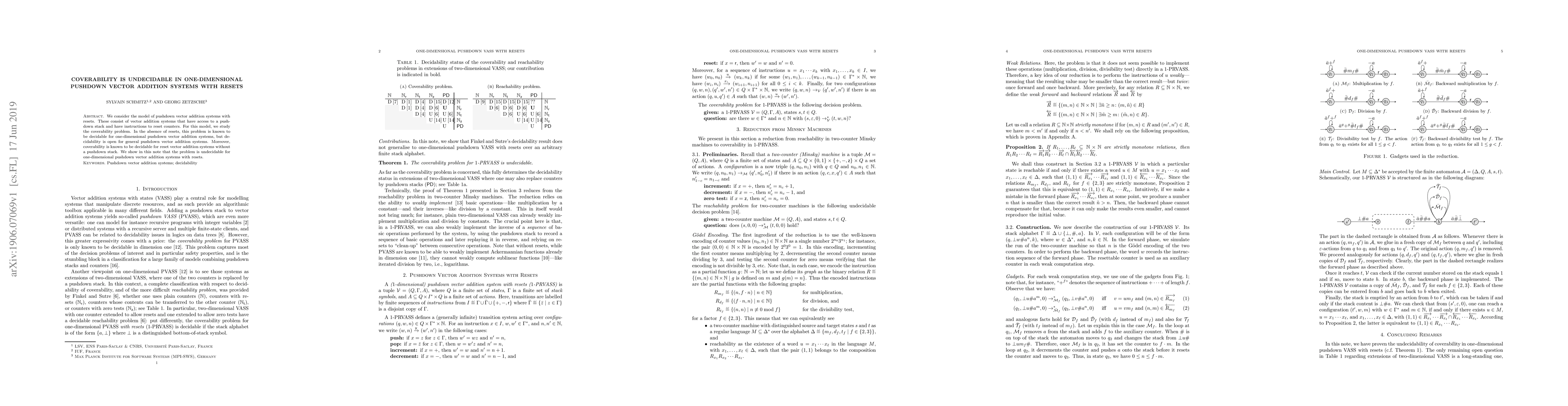 Thumbnail for Coverability is Undecidable in One-dimensional Pushdown Vector Addition
  Systems with Resets