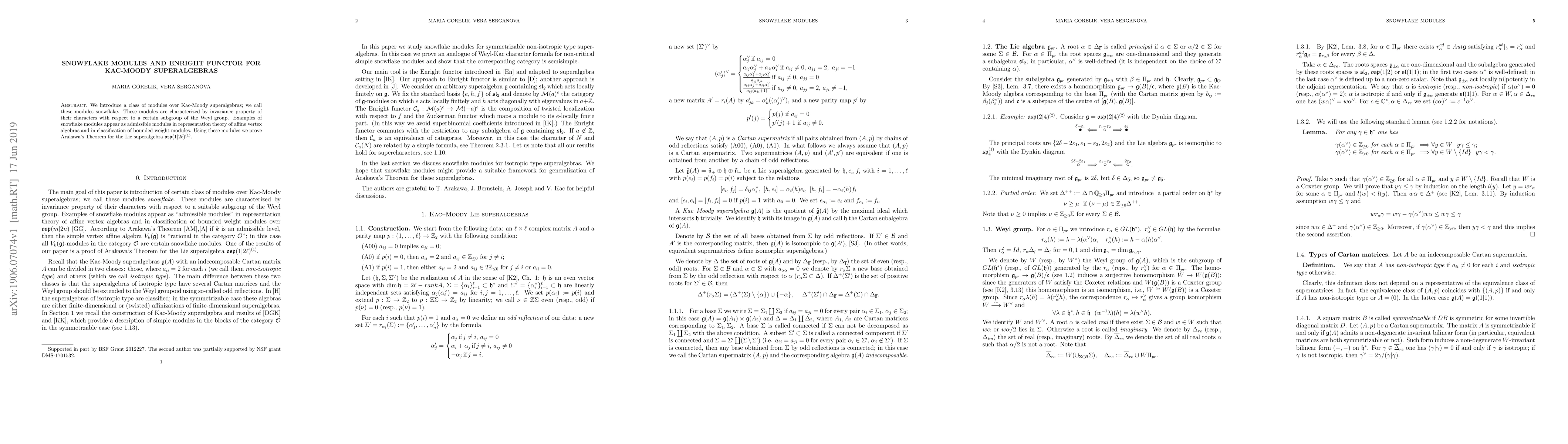 Thumbnail for Snowflake modules and Enright functor for Kac-Moody superalgebras