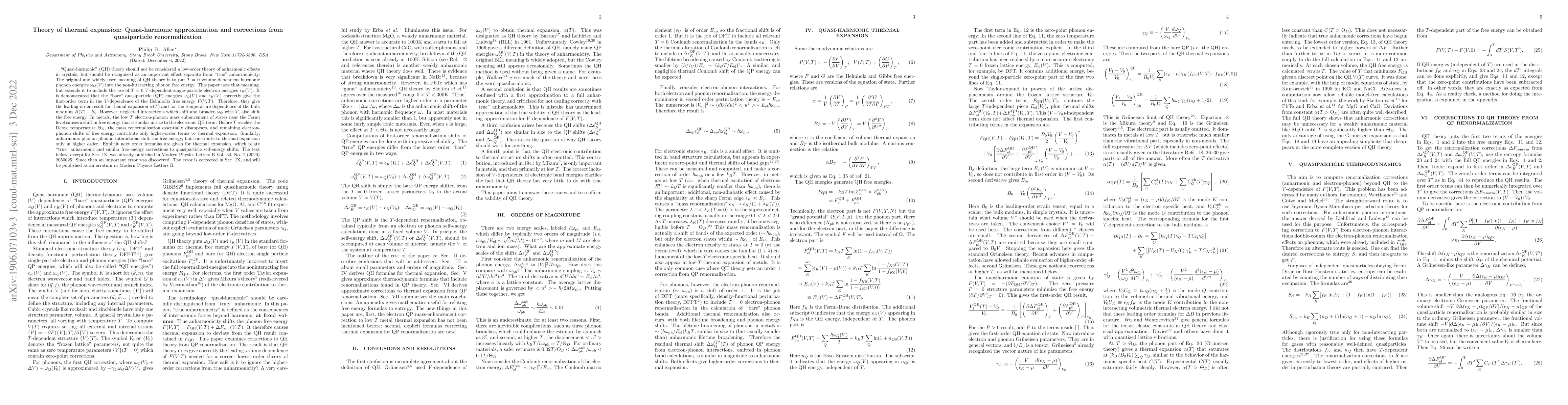 Thumbnail for Theory of thermal expansion: Quasi-harmonic approximation and
  corrections from quasiparticle renormalization