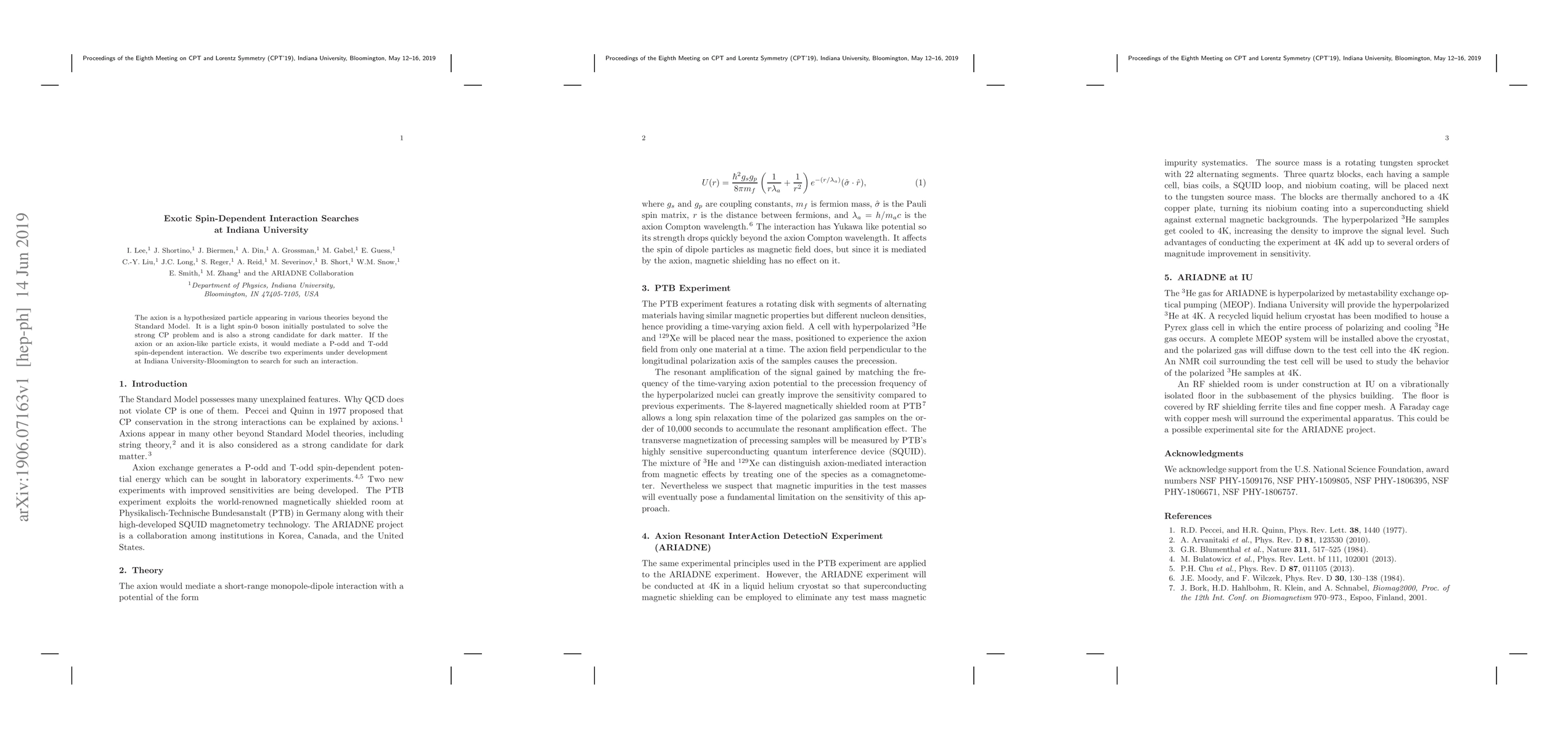 Thumbnail for Exotic Spin-Dependent Interaction Searches at Indiana University