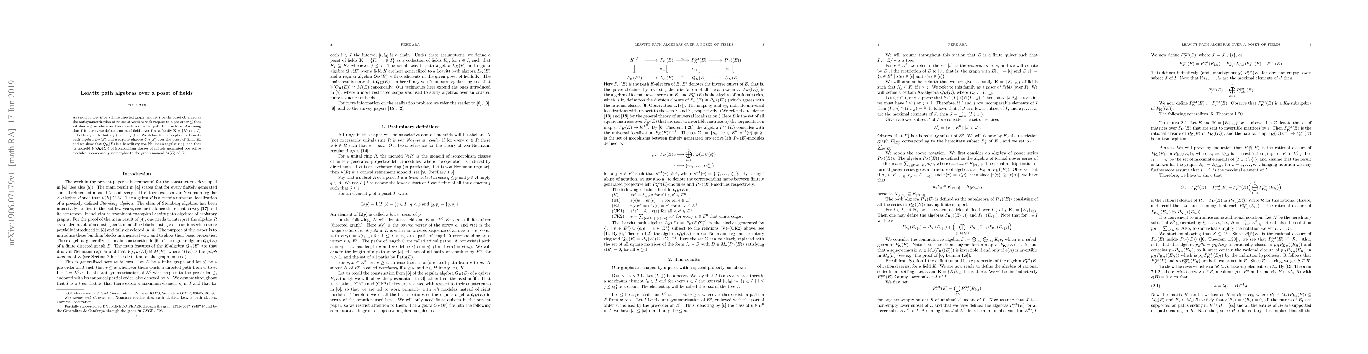 Thumbnail for Leavitt path algebras over a poset of fields