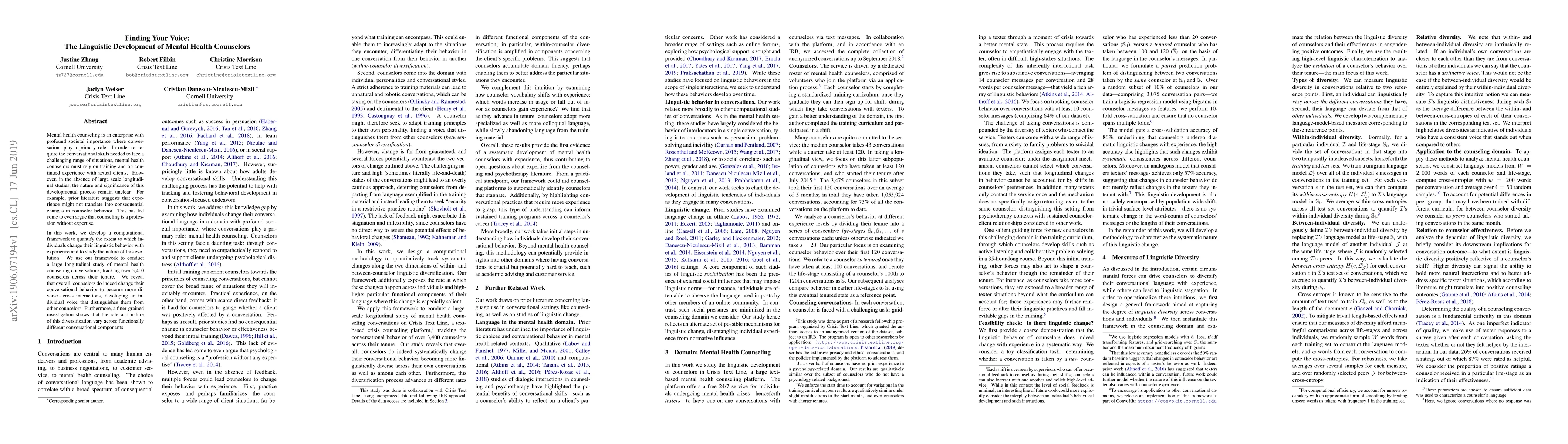 Thumbnail for Finding Your Voice: The Linguistic Development of Mental Health
  Counselors