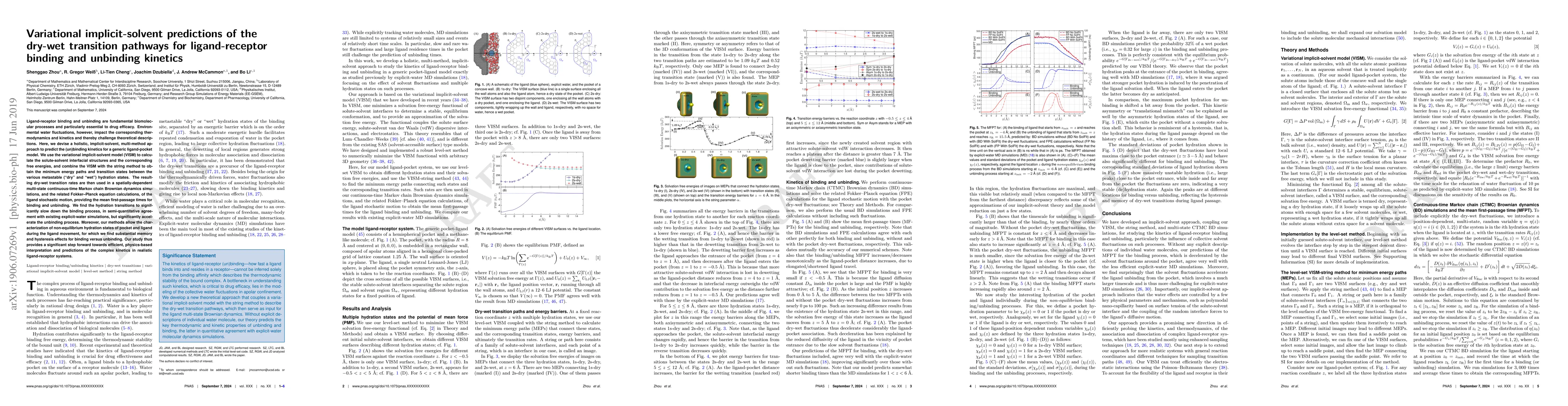 Thumbnail for Variational implicit-solvent predictions of the dry-wet transition
  pathways for ligand-receptor binding and unbinding kinetics