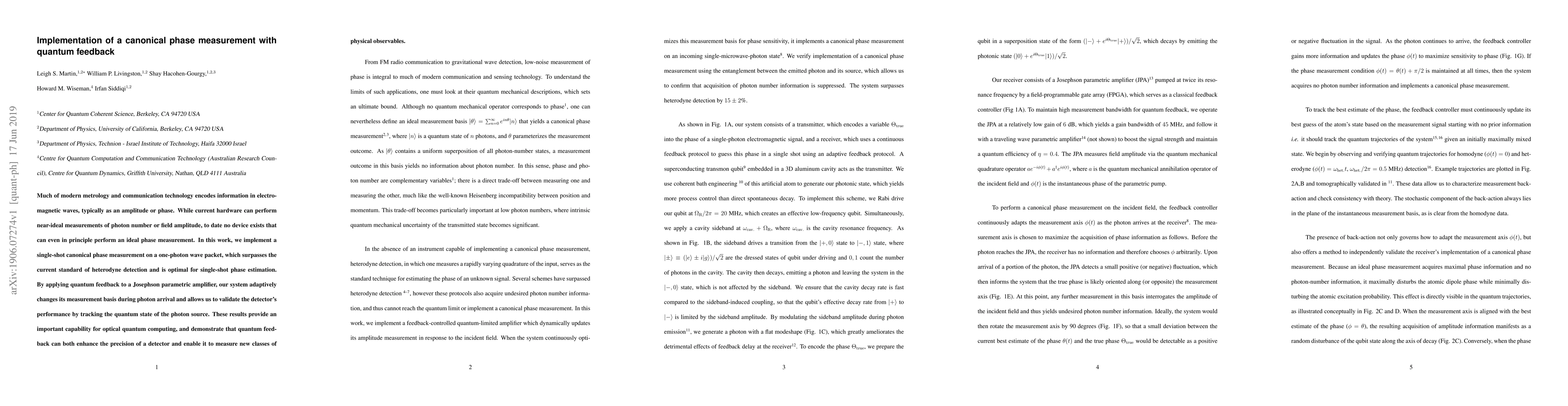 Thumbnail for Implementation of a canonical phase measurement with quantum feedback