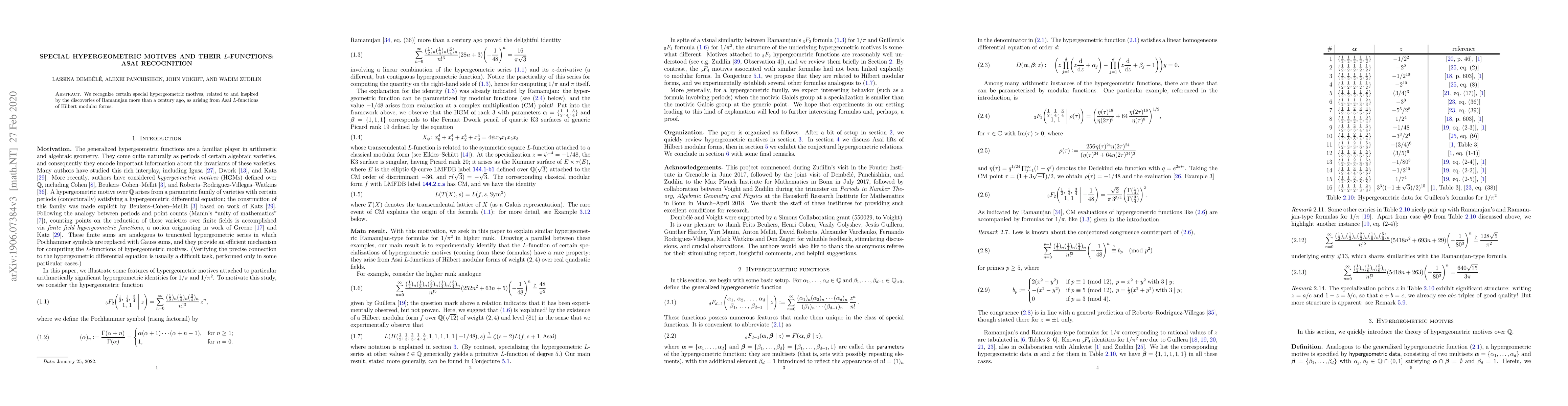 Thumbnail for Special hypergeometric motives and their $L$-functions: Asai recognition