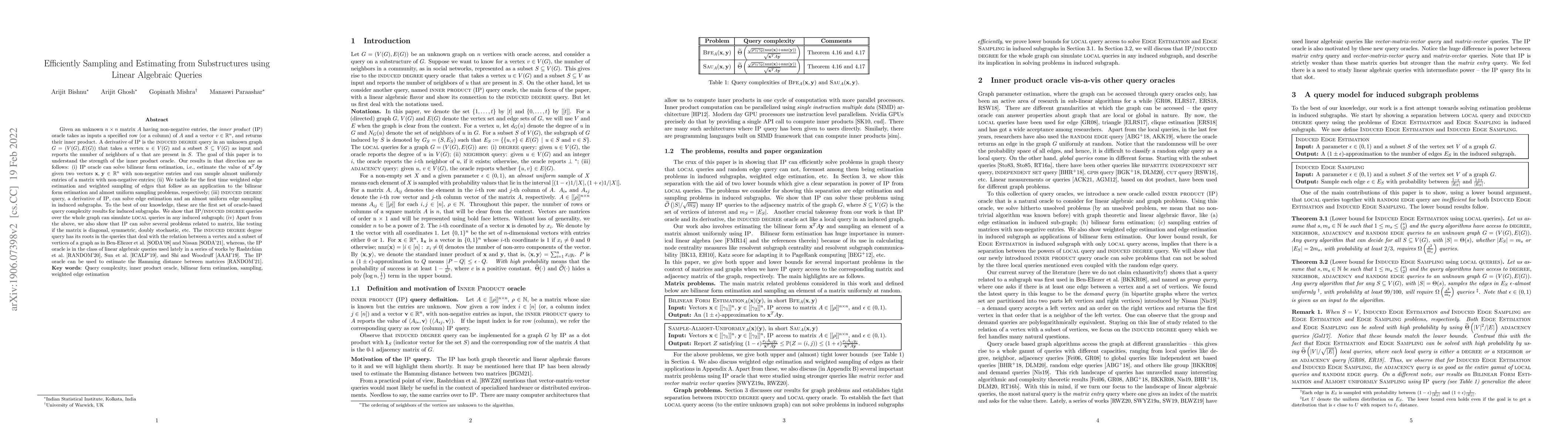 Thumbnail for Efficiently Sampling and Estimating from Substructures using Linear
  Algebraic Queries