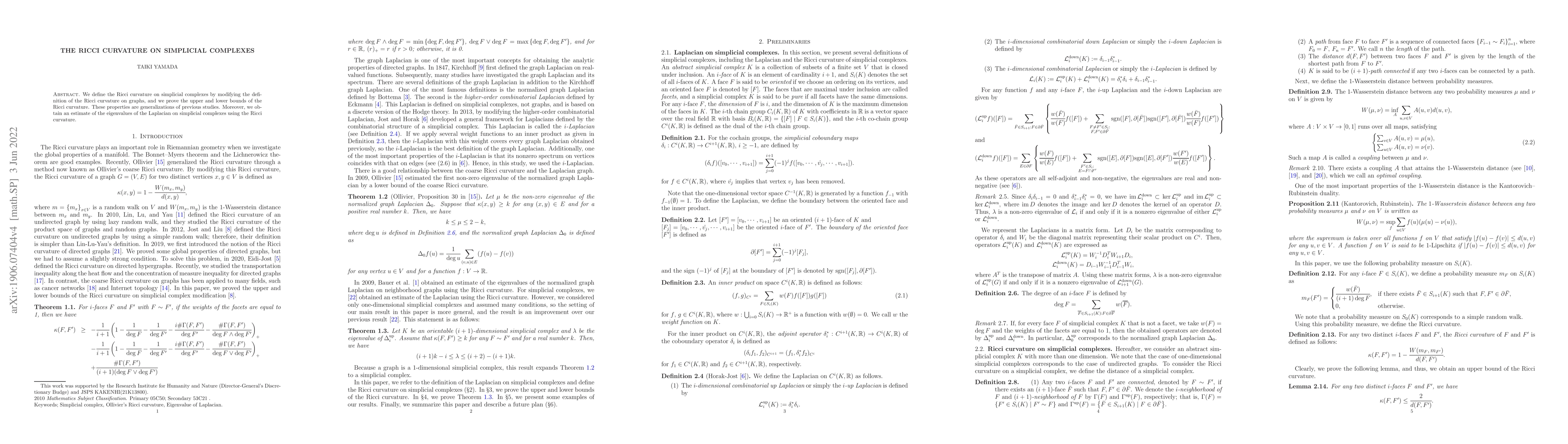 Thumbnail for The Ricci curvature on simplicial complexes
